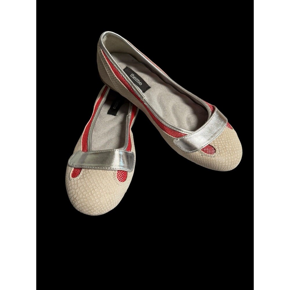 Theme Women’s Gray & Red Ballet Flats Slip On Shoe Sz 10 Whimsical Causal City